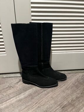 Aquatalia Black Knee-High Suede Zip Boots